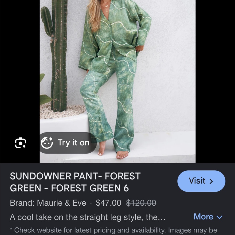 ISO Maurie + Eve Green Abstract Straight-Leg Pants